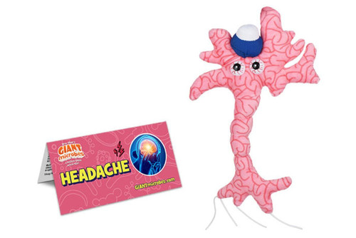 the plush with a tag about migraines