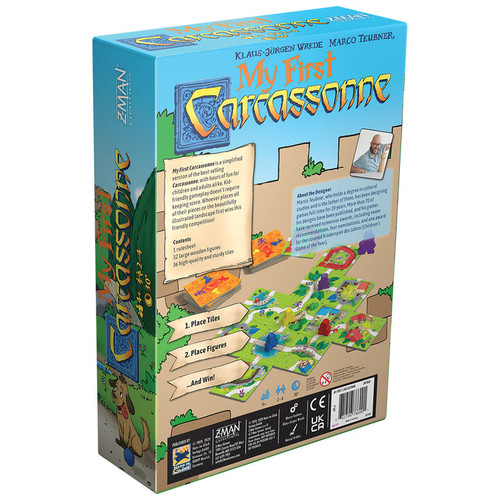 back of game box featuring the game components and a blurb
