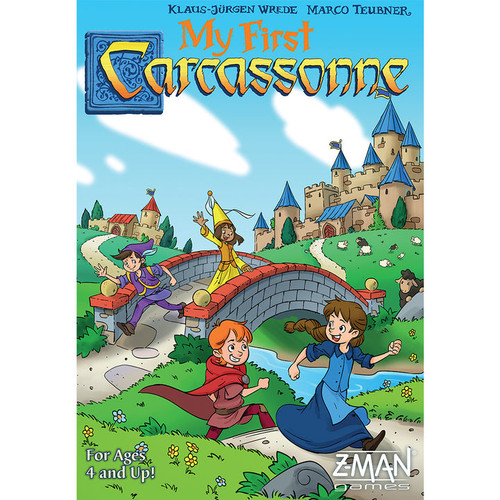 front of game box with a bridge with 4 children and castles in the background