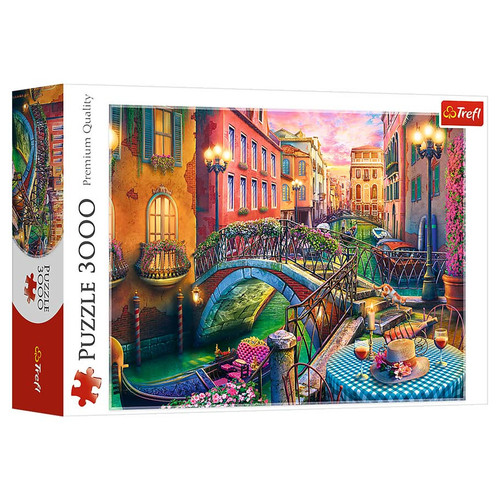 Puzzle box, depicting a dinner table setting overlooking a Venetian canal
