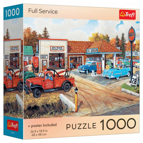 Puzzle box, depicting a classic gas station scene