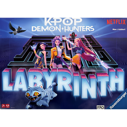 front of game box with black maze with Kpop singers