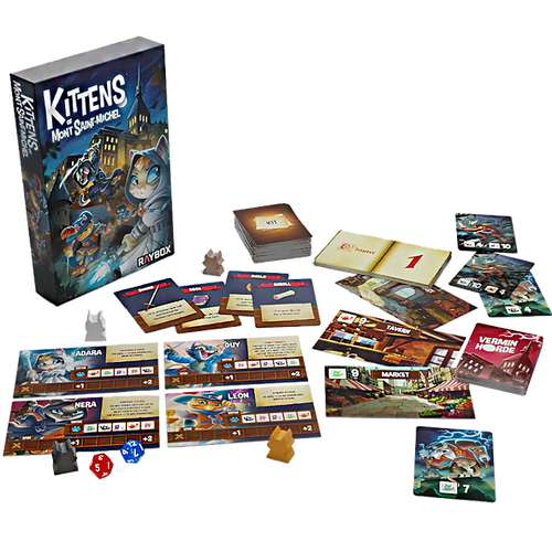 game components cards meeples and dice