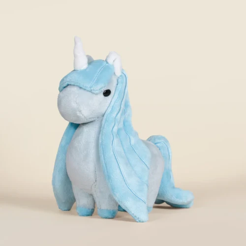 Blue unicorn plush with a long mane like hair