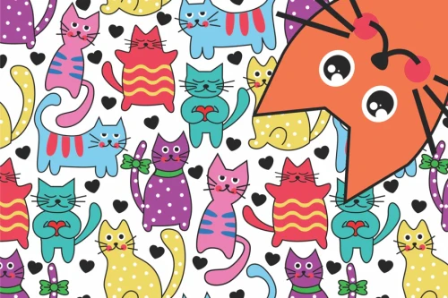 Puzzle image depicting a collage of colorful cartoon cats
