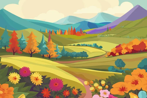 Puzzle image depicting a rolling meadow with flowers