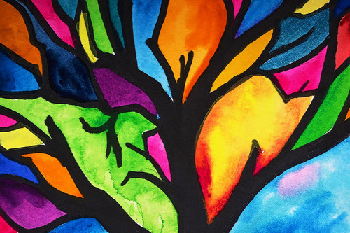 the assembled stained glass tree puzzle