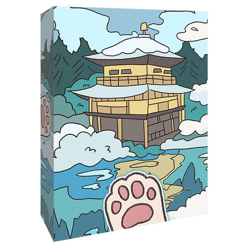 front of card packaging featuring a  building and paw