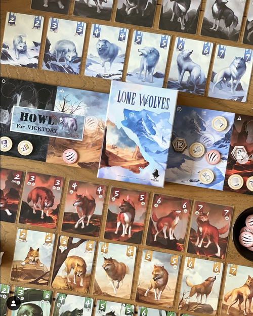 cards artfully displayed wolves in different poses and color hues