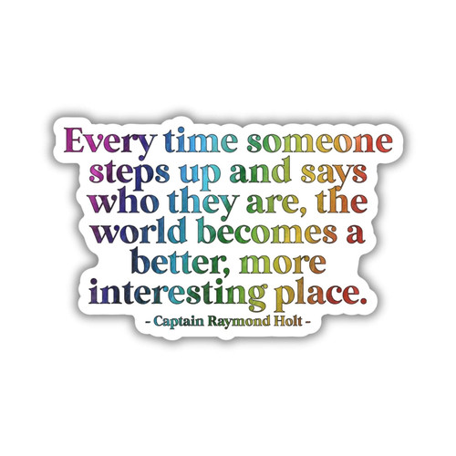 a quote sticker white background rainbow font
