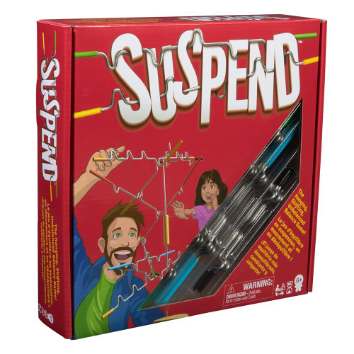 Game box, depicting a man adding a piece to the balancing sculpture as a child looks on in suspense