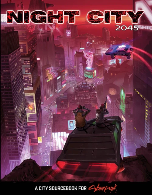 Book cover depicting a futuristic city with flying cars