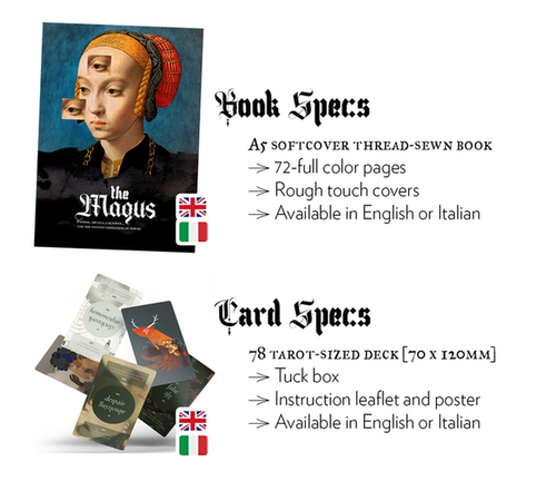 Image depicting the specifications of the The Magus book and the oracle deck