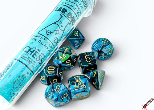 Dice set with test tube style packaging