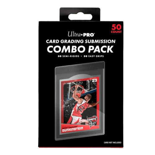 Packaging depicting a card sleeved in a rigid holder