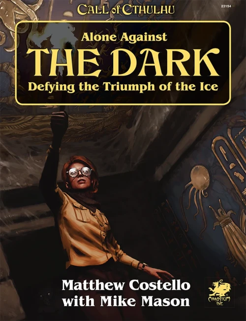 Cover art depicting a figure in glasses investigating a tomb