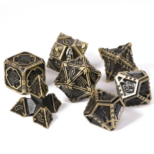 Metal RPG dice set with non-standard geometric faces