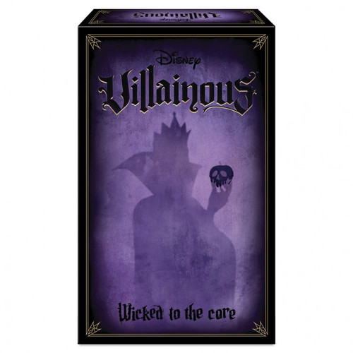 Disney Villainous: Wicked to the Core front of purple game box featuring a Evil Queen silhouette 