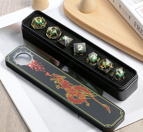 Dice with included metal case and foam padding