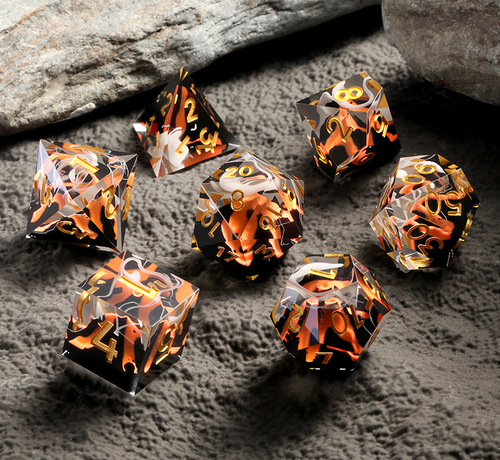 Set of resin RPG This dice with volcano inclusions
