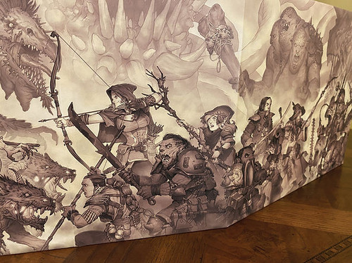 Dungeon master screen art on the player side close up of fighters