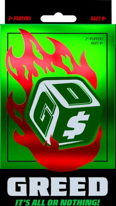 Game box, depicting a game dice engulfed in flames