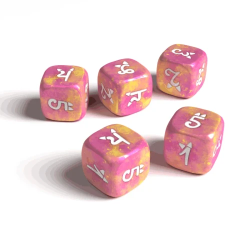 Pink game dice featuring numerals with cat ears