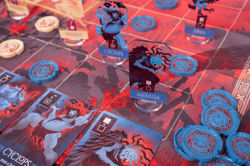 Closeup of gameplay and transparent acrylic standees