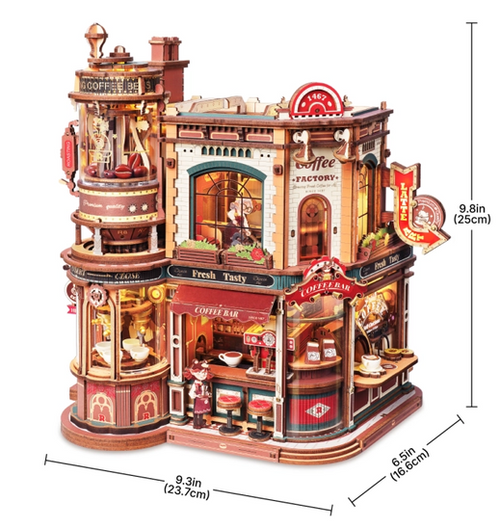 Completed model with dimensions shown
