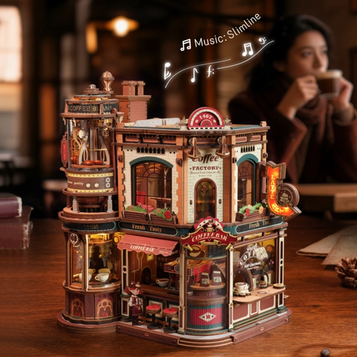Completed model displayed in a cafe
