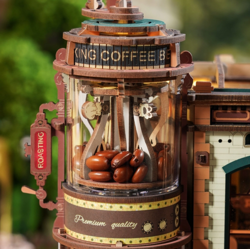 Close up on a turret of spinning coffee beans