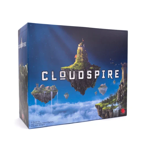 Game box, depicting a fortress on a floating island