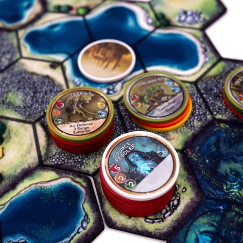 Closeup on tokens and mats