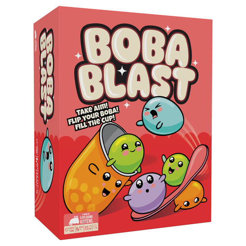 red/pink front of game box with cup and bubbles
