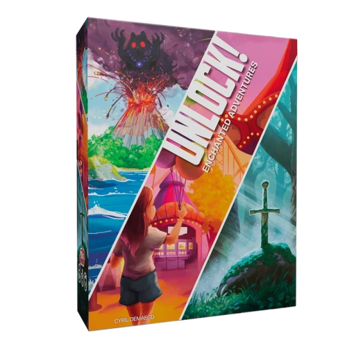 Game packaging, depicting three pieces of art representing the three scenarios