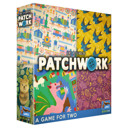 front of game box with 4 different colors and patterns