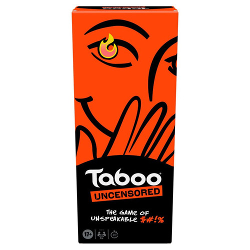red and black taboo box with a hand over their mouth