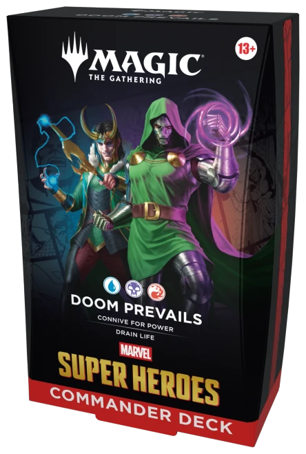 doom prevails deck with green hoodied character with loki behind front of deck packaging