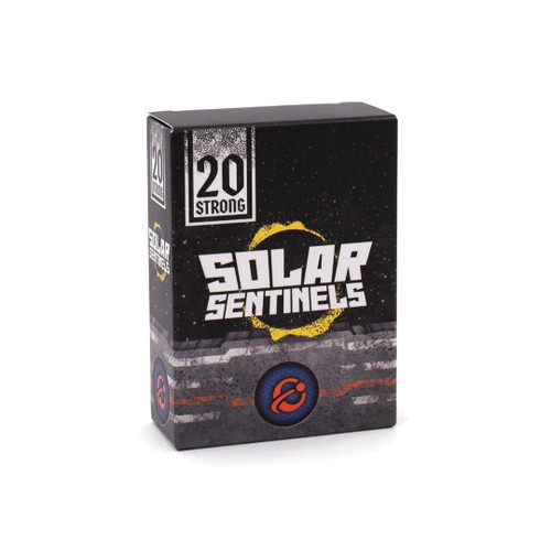 front of packaging with black/grey box and white font