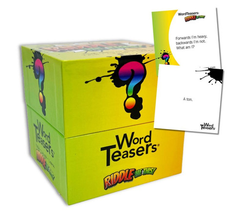 green yellow cube with two sided riddle card sample
