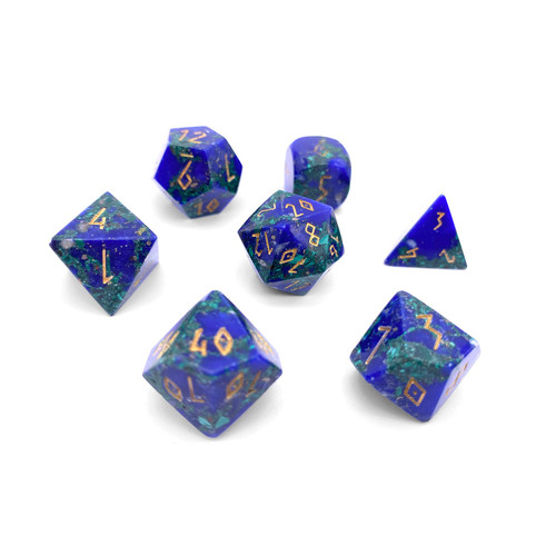green blue dice with gold numbers