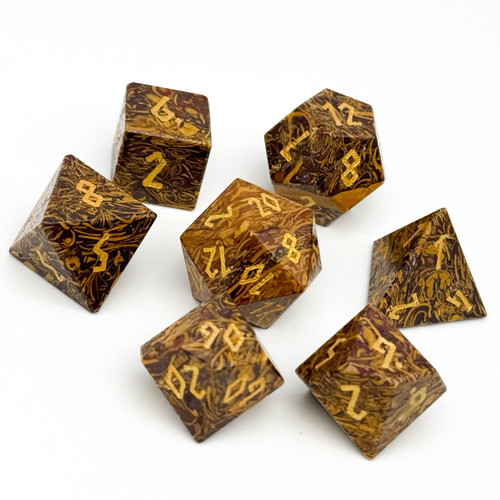 Golden and Earthy Brown Patterns and gold numbered dice