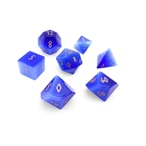 blue dice set with golden numbers