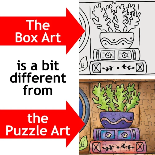 Example of difference between the in-color puzzle and the colorless box image