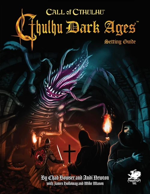 front of book featuring  a huge monster with 3 warriors