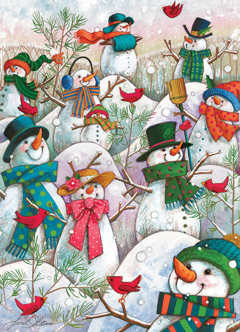 many differently dressed snowmen