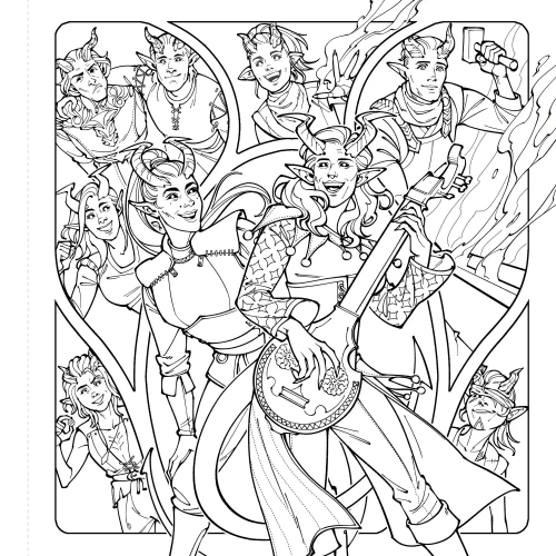 Line art of various tieflings from Baldur's Gate 3