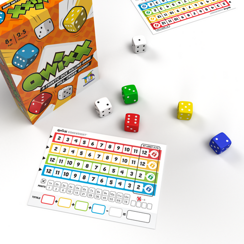  contents, colorful dice and score pad