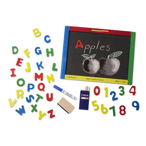 Magnetic Chalkboard/Dry-Erase Board, Chalk board side with apple and picture drawn in chalk and the A with the magnet A 