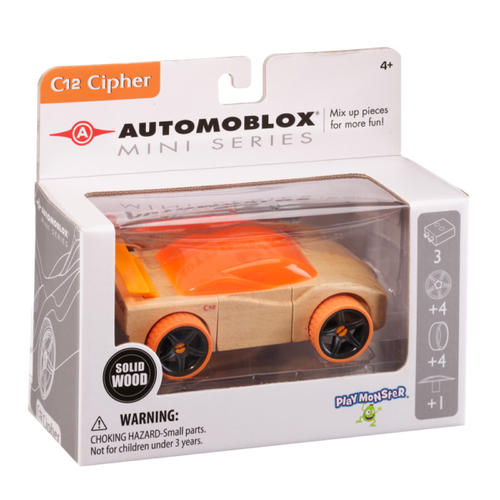 Automoblox C12 Cipher car with orange windows and wheels in packaging